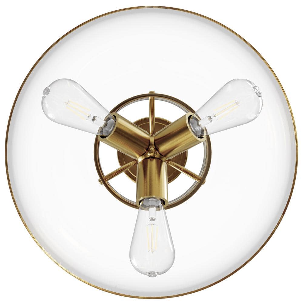 11 in. 3-Light Antique Brass Semi-Flush Mount Ceiling Light with Glass Shade - Hercitys