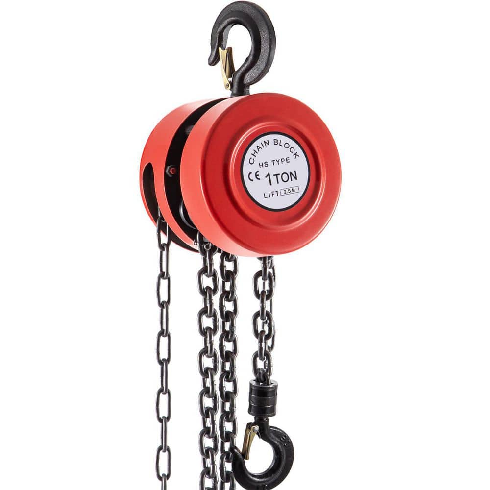 1-Ton Capacity Hand Chain Hoist 8 ft. Lift Manual Chain Hoist for Lifting Goods in Transport, Construction Sites, Red - Hercitys