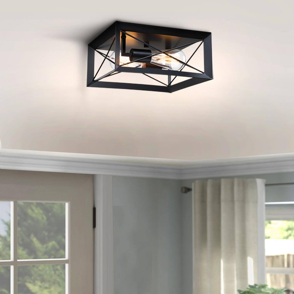 2 Pack 2-Light 12 in. Square Flush Mount Light Fixtures with Matte Black Finish - Hercitys