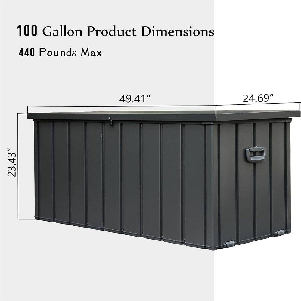 100 Gal. Dark Gray Steel Outdoor Waterproof Lockable Storage Deck Box - Hercitys