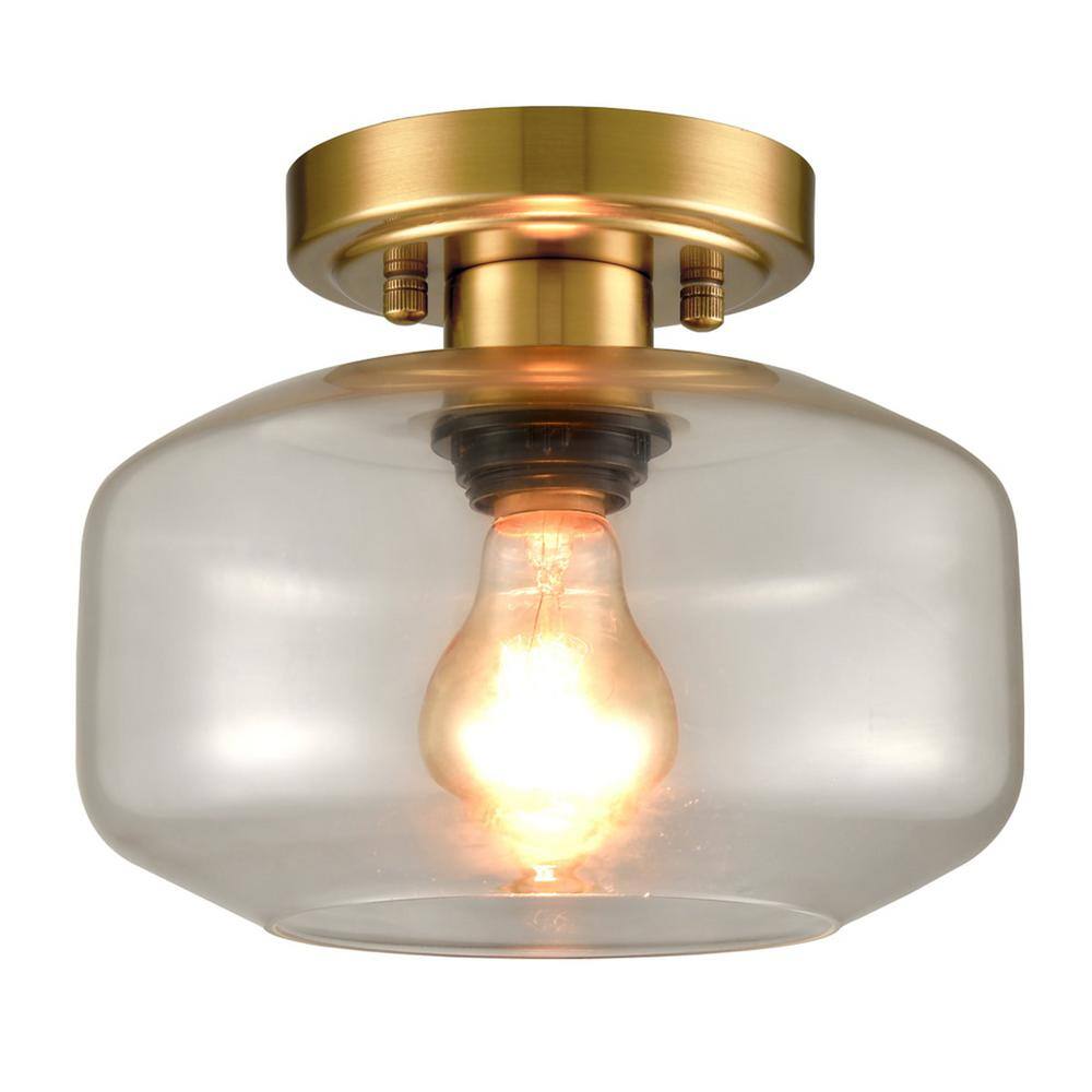 13.07 in. 1-Light Gold Modern Semi-Flush Mount with Clear Glass Shade and No Bulbs Included (1-Pack) - Hercitys