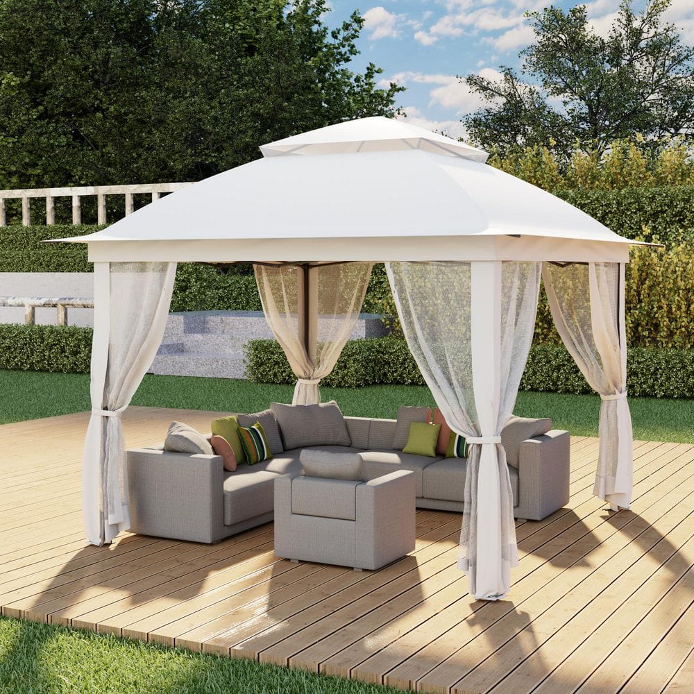 11 ft. x 11 ft. Pop-Up Steel Gazebo with Vented Double Roof, Mosquito Netting, and Carry Bag - Hercitys
