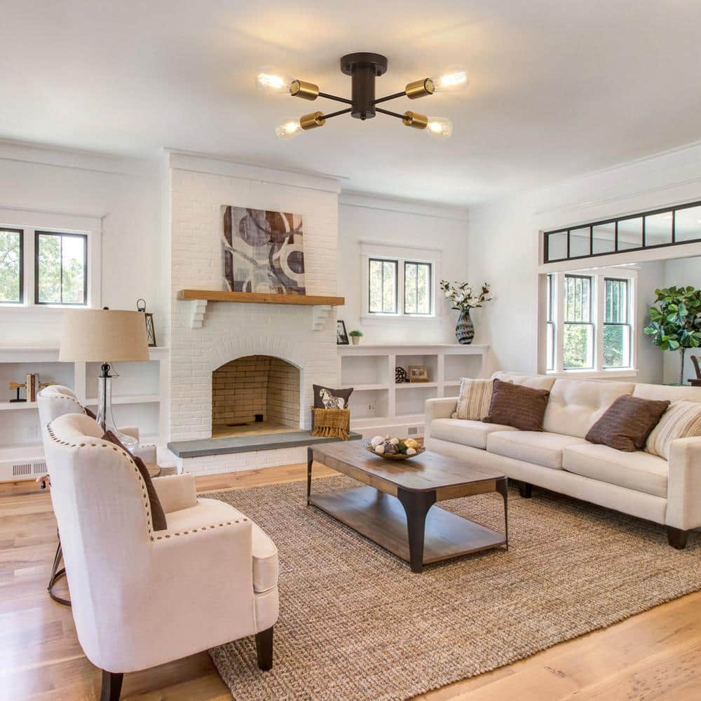 17.5 in. 4-Light Black and Gold Sputnik Transitional Flush Mount Ceiling Lights - Hercitys