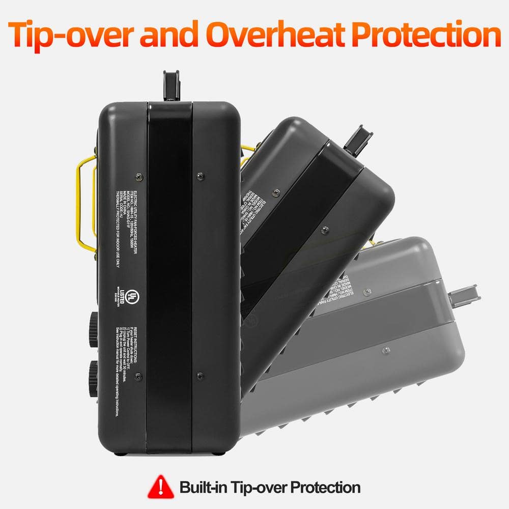 1500-Watt 15.5 in. Electric Convection Fan Space Heater with Thermostat, Stay Cool Durable Metal Housing, Black - Hercitys