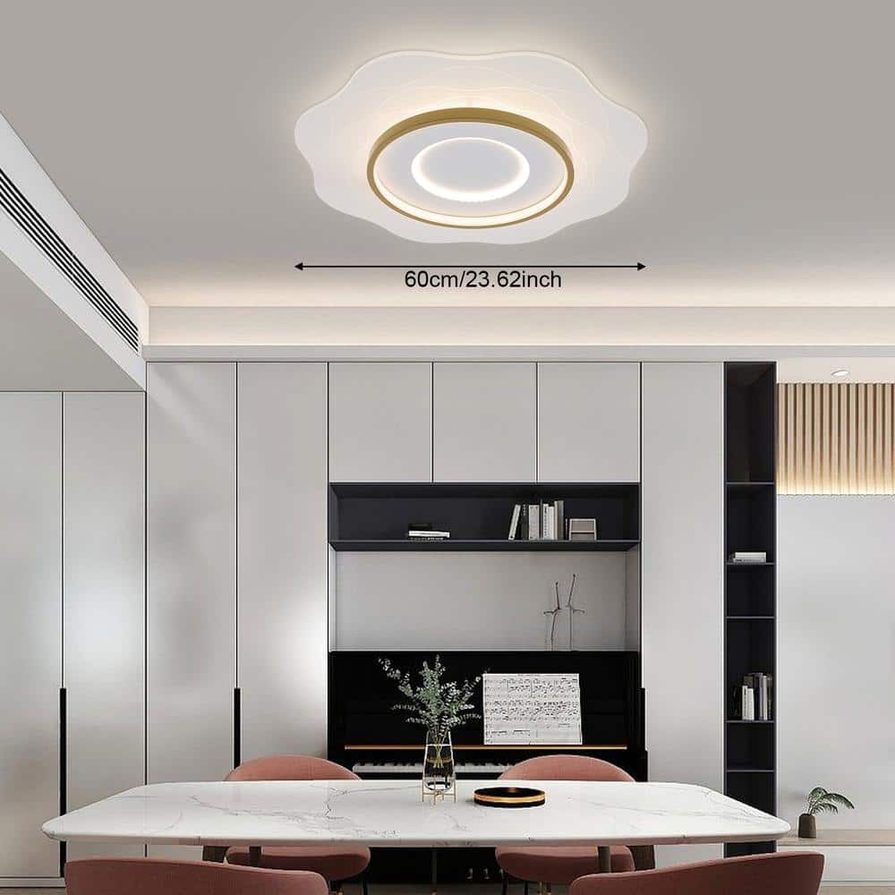 23.62 in. 1-Light White Modern Creative Wave Design Dimmable Selectable LED Flush Mount Ceiling Light with Remote - Hercitys
