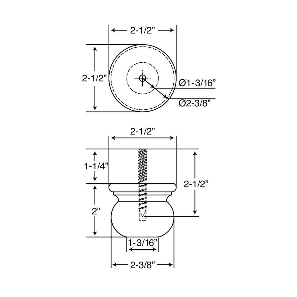 2 in. x 2-1/2 in. Unfinished Solid Hardwood Round Bun Foot (4-Pack) - Hercitys
