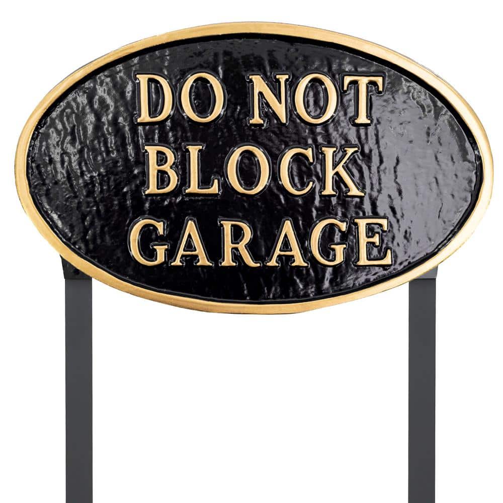 10 in. x 18 in. Large Oval Do Not Block Garage Statement Plaque Sign with Lawn Stakes – Black/Gold - Hercitys