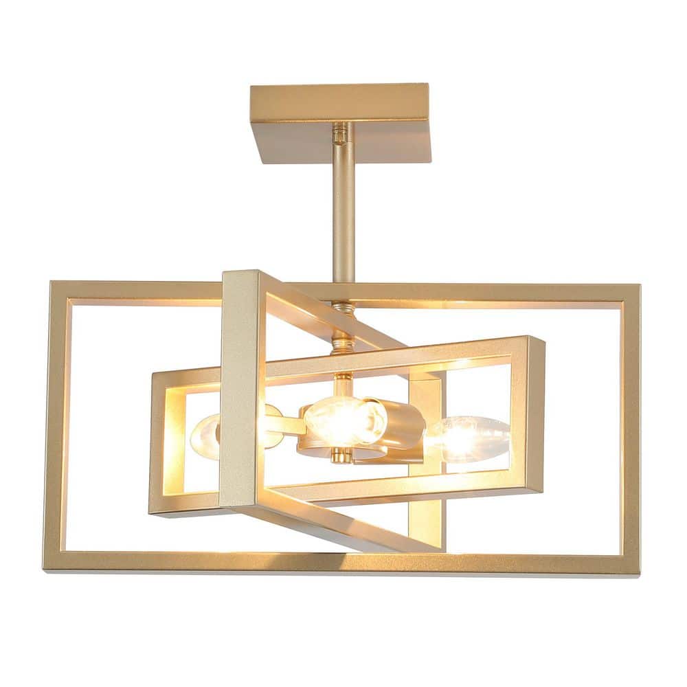 15.8 in.  3-Light Black and Imitation Wood Grain Farmhouse Rectangle Semi Flush Mount Ceiling Light Bulb Not Included - Hercitys