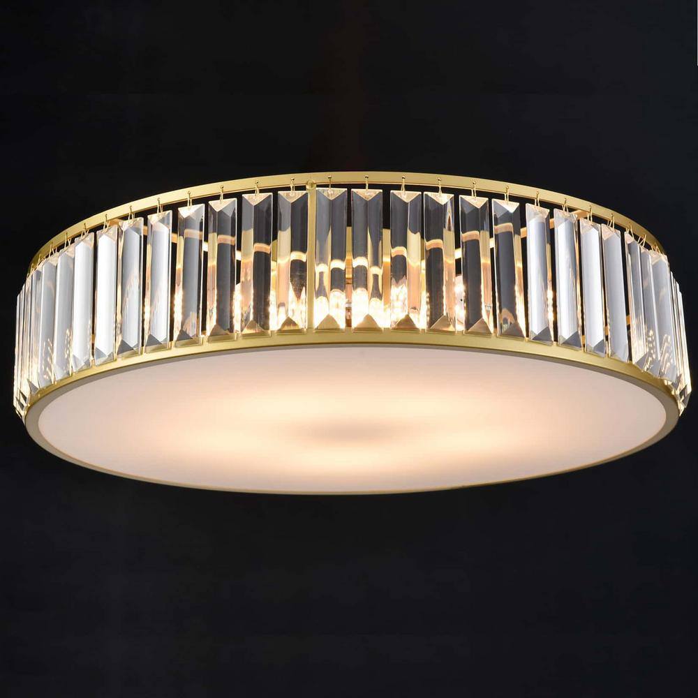 19.69 in. 5-Light Fixture Gold Finish Modern Flush Mount with Crystal Shade 1-Pack - Hercitys