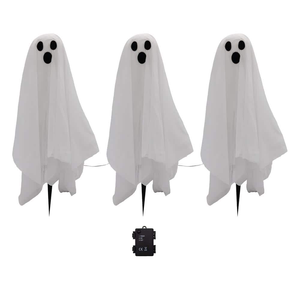 20 in. Height Halloween Battery Operated Lighted Ghosts Yard Stakes – Set of 3 - Hercitys