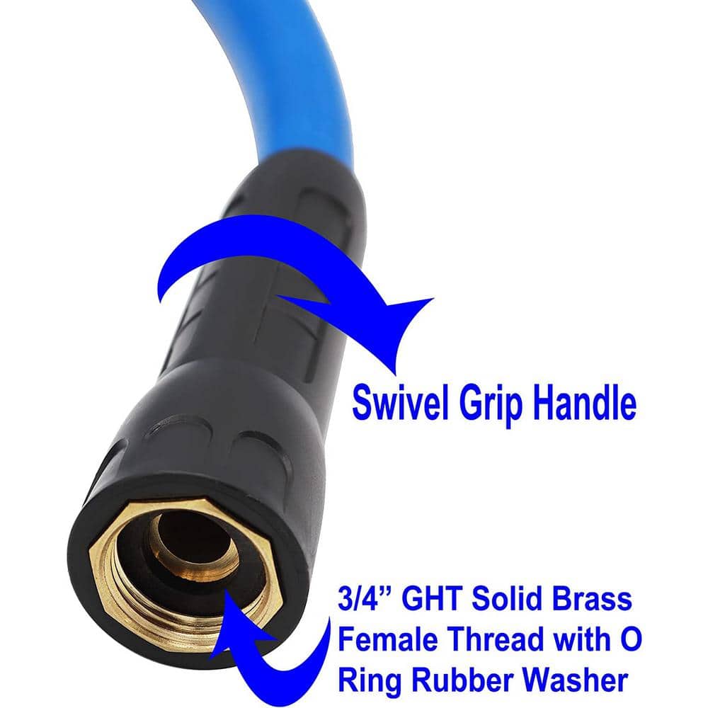 3/4 in. x 6 ft. Heavy-Duty Hybrid Garden Lead Kink Resistant, All-Weather Flexible with Swivel Grip Handle Blue - Hercitys