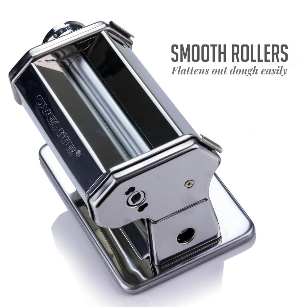 150 mm Silver Stainless Steel Manual Pasta Maker with 7 Thickness Settings and 3 Premium Attachments - Hercitys