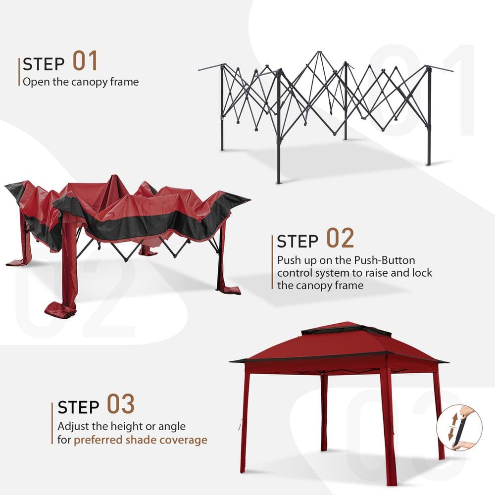 11 ft. x 11 ft. Red Steel Pop-Up Gazebo with Mosquito Netting - Hercitys