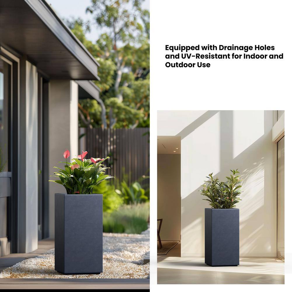 14 in. Large Granite Gray Concrete Rectangular Planter / Pot with Drainage Holes - Hercitys