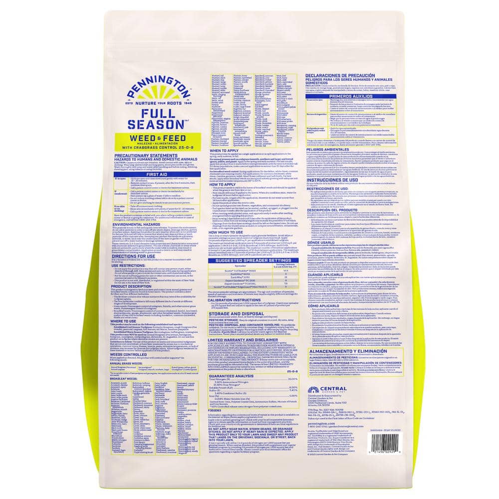 43.2 lbs. 12,000 sq. ft. Full Season Weed and Feed Lawn Fertilizer Granules Plus Crabgrass Control 25-0-8 - Hercitys