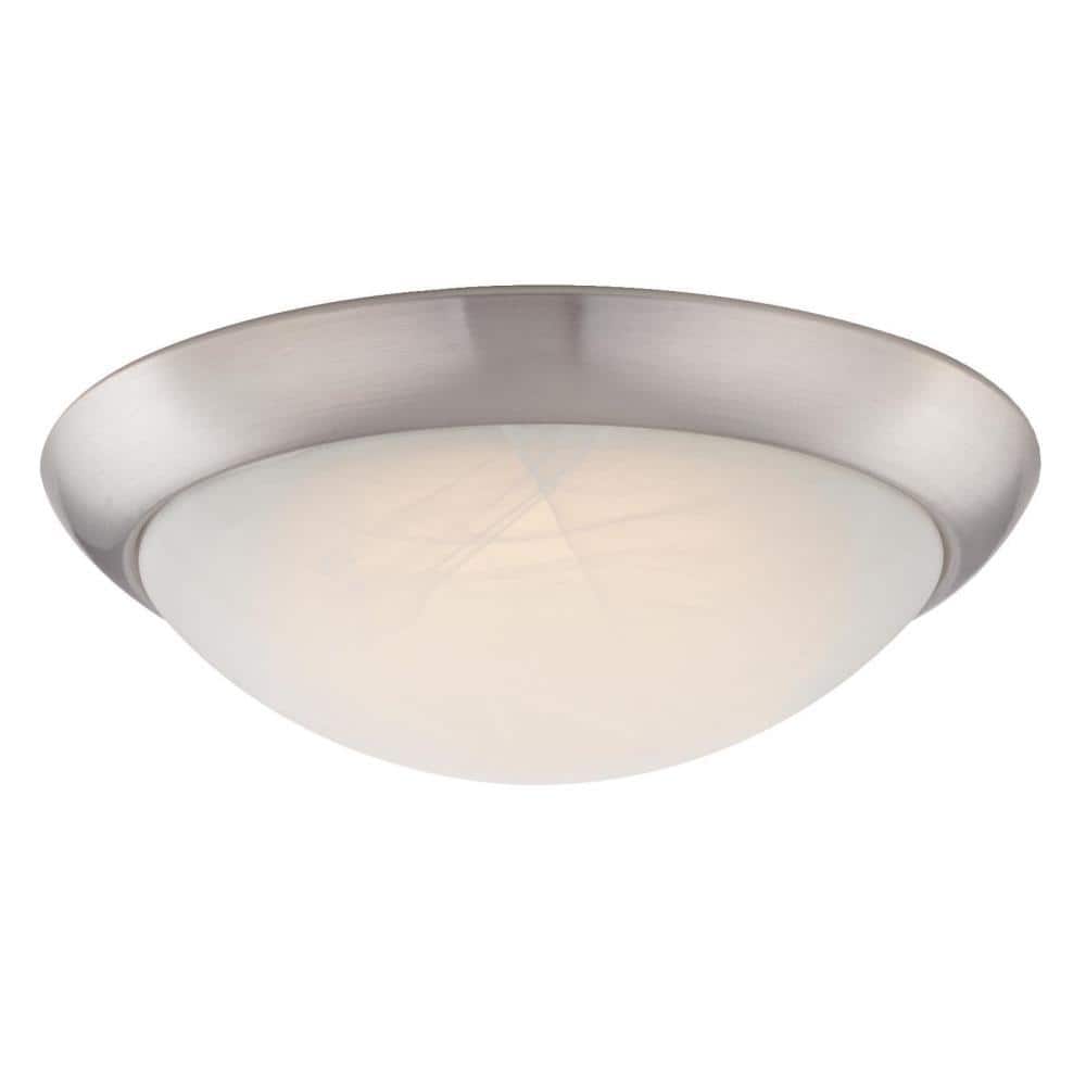 11-in. 14-Watt Traditional Brushed Nickel Integrated LED Flush Mount with Alabaster Glass Shade - Hercitys