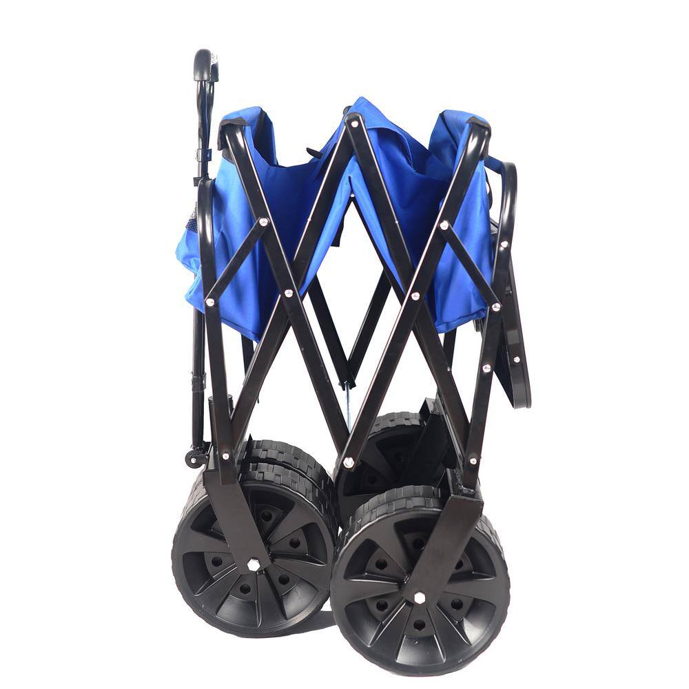 3.86 cu. ft. Blue Metal Folding Garden Cart with All-Terrain Wheels - Hercitys