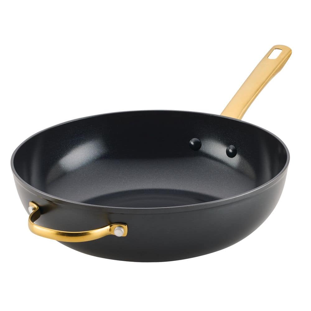 12.25  in. Forged Induction Aluminum Ceramic Nonstick Stir-Fry Pan with Helper Handle, Black - Hercitys