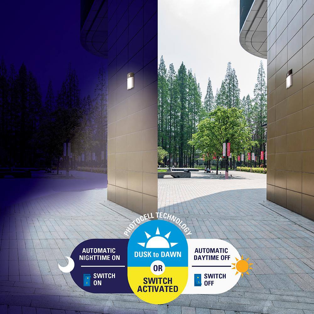 150- Watt Equivalent, Integrated LED, Bronze Finish, Dusk to Dawn Mini Wall Pack Light, Selectable CCT 3000K/4000K/5000K - Hercitys