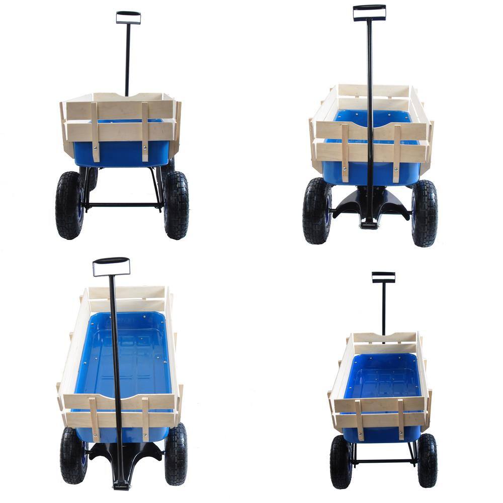 3 cu. ft. Wood and Steel Frame Wagon Heavy-Duty Push Hand Dump Garden Cart with Pneumatic Tires - Hercitys