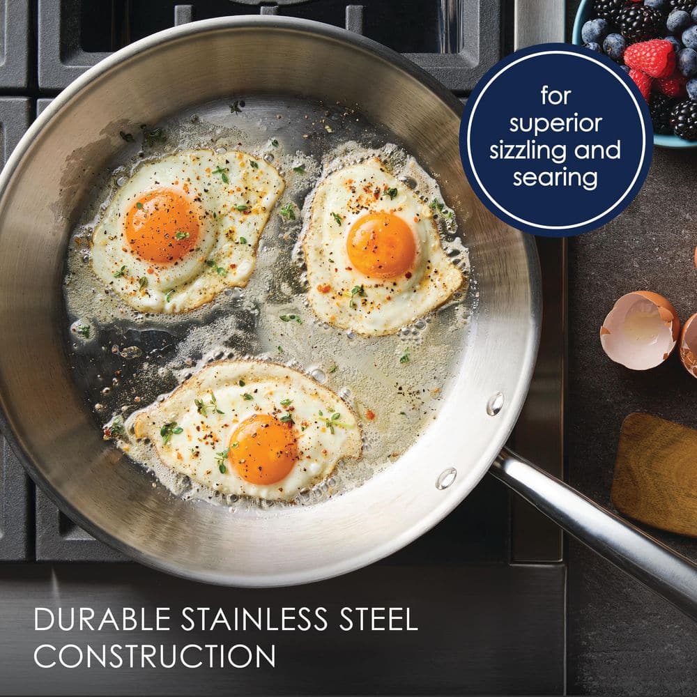 12.5 in. Professional Stainless Steel Induction Frying Pan / Skillet, Dishwasher Safe, Silver - Hercitys