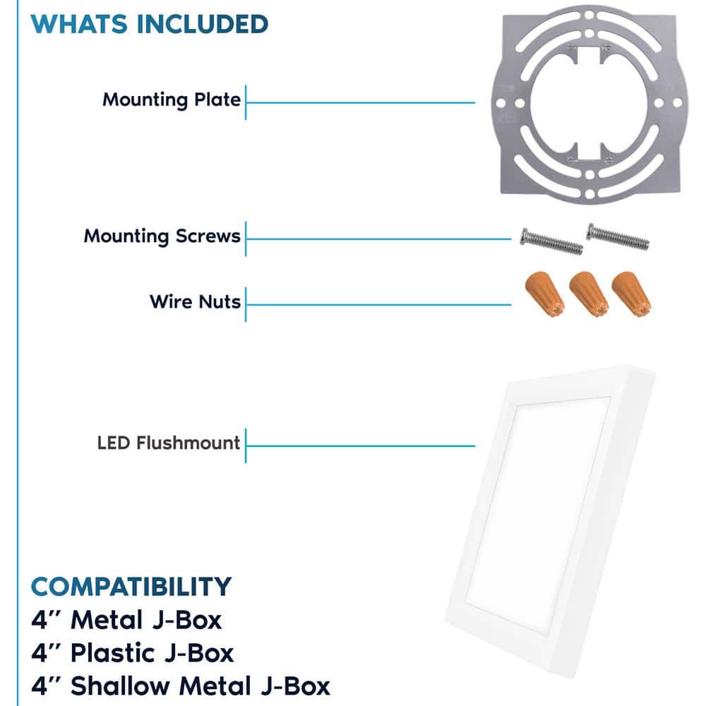 4 in. Square White Modern Flush Mount Ceiling Light LED Integrated 10-Watt 600LM 5CCT 2700K-5000K Dimmable (4-Pack) - Hercitys