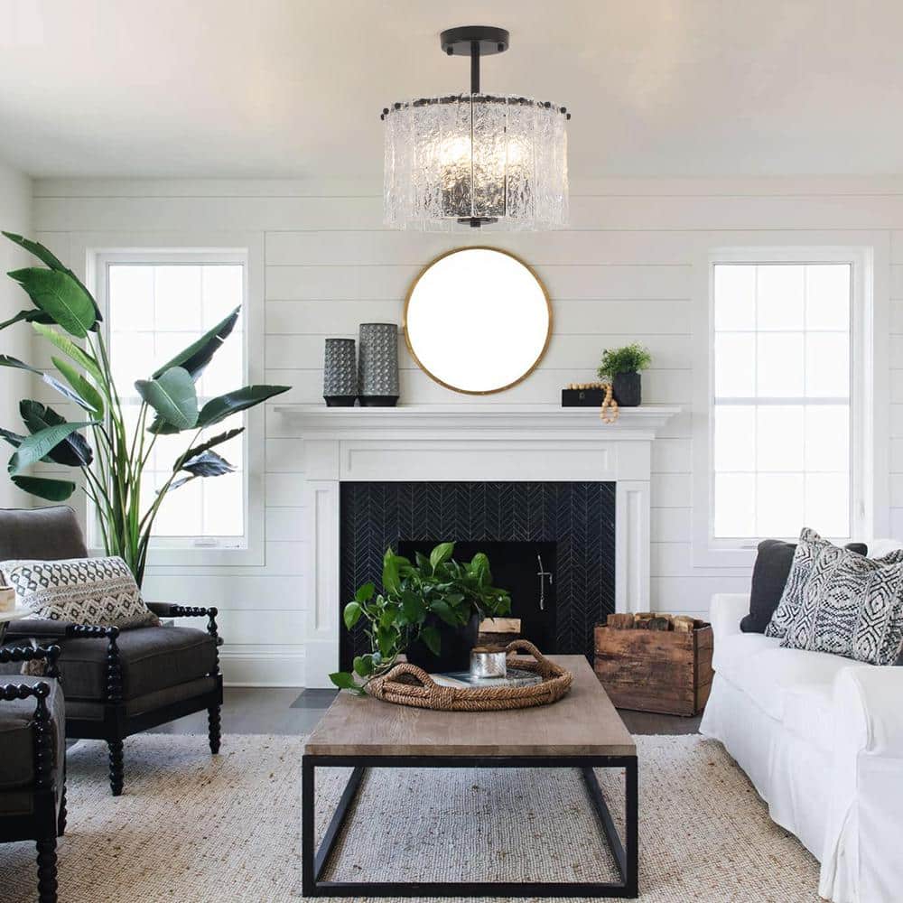 12.5 in. 4-Light Black Modern Semi-Flush Mount Ceiling Light with Glass Shade - Hercitys