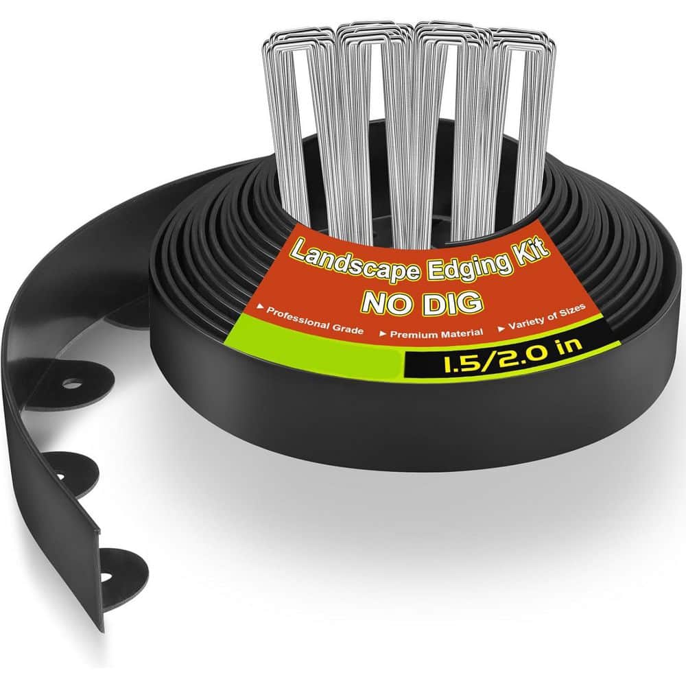 40 ft. x 2 in. Plastic Garden Edging with 40-Metal Spikes, Flexible Border for Lawn - Hercitys