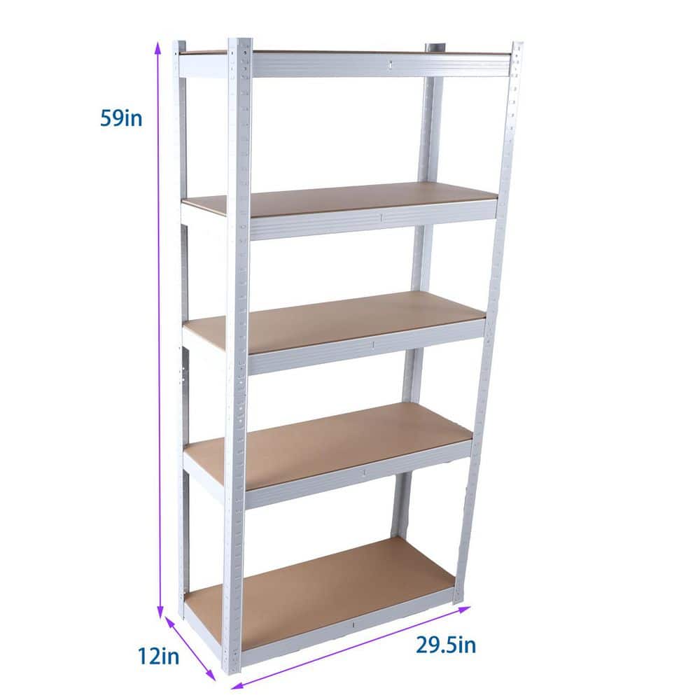 5 Tier Laminated White Metal Shelving Unit Adjustable Garage Storage Utility Rack - Hercitys