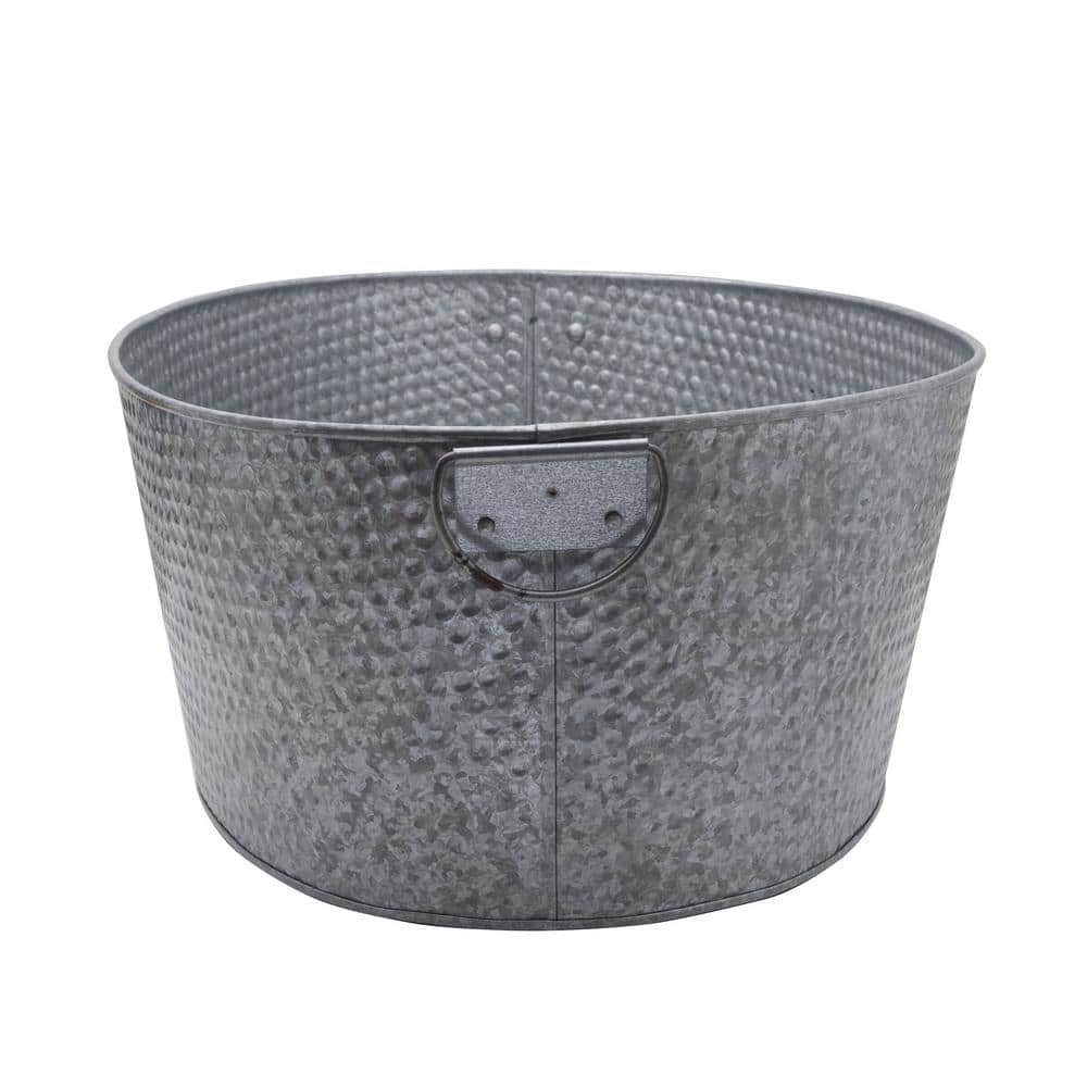 25 in. Galvanized Hammered Steel Oval Beverage Tub, Gray - Hercitys