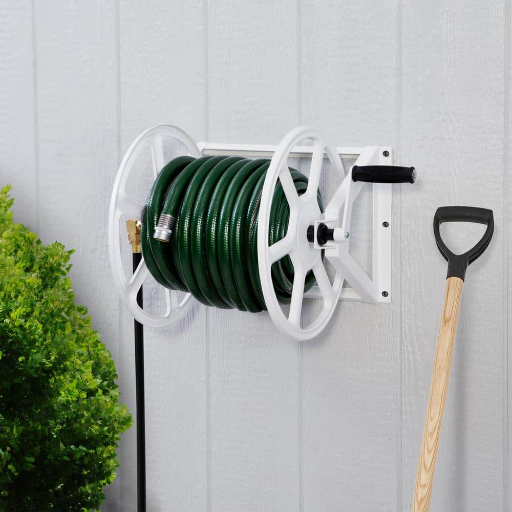 200 ft. White Steel Dual mount Wall Mounted Garden Hose Reel - Hercitys