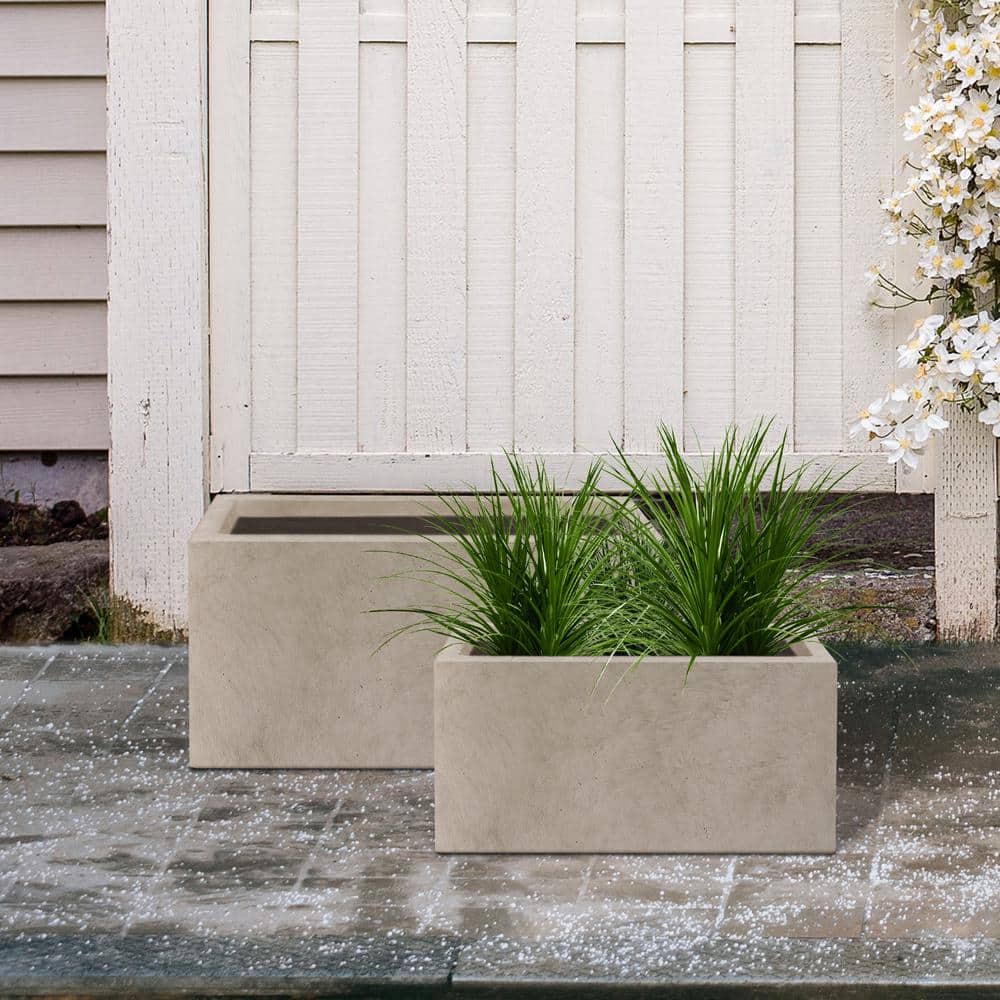 31.4 in. & 23.6 in. L Rectangular Weathered Lightweight Long Low Planters w/Drainage Hole (Set of 2) Outdoor/Indoor - Hercitys