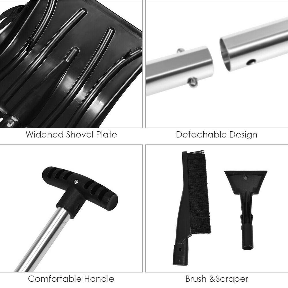 35 in. Aluminum Handle Plastic Snow Shovel with Ice Scraper And Snow Brush - Hercitys