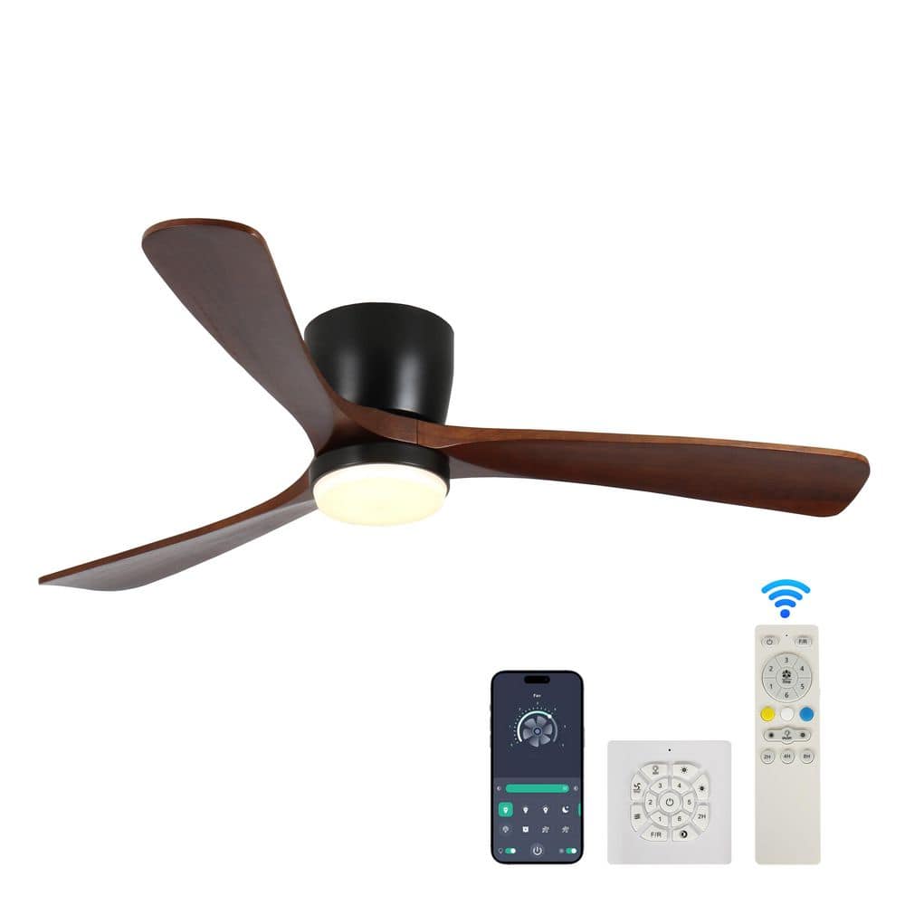 42 in. Smart Wood Indoor Black Ceiling Fan with 3-Colors LED Light and Dimmer and DC Moter and App/Wall Switch/Remote - Hercitys