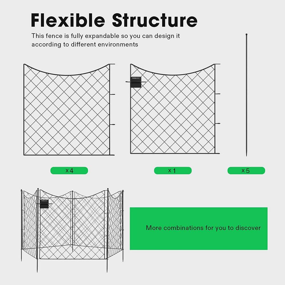 27.4 in. L x 32.9 in. H No-Dig Metal Garden Fence, 4 Panels plus 1 Gate - Hercitys