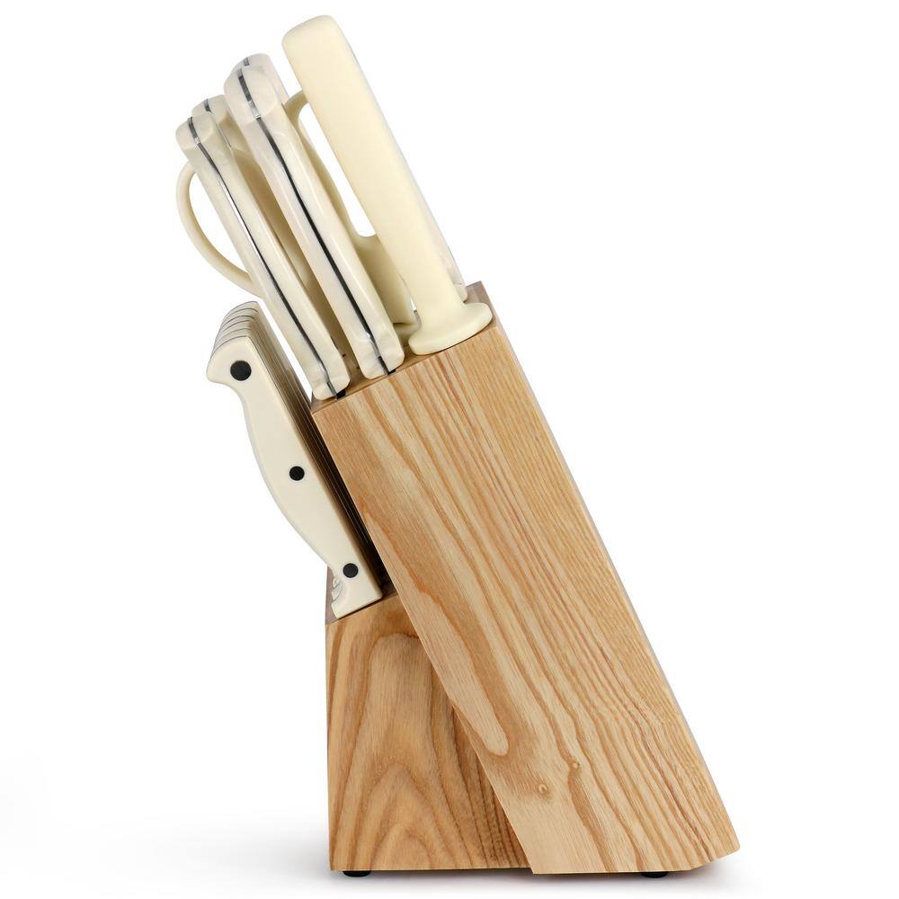 14 Piece Stainless Steel Cutlery and Wood Block Set in Linen - Hercitys