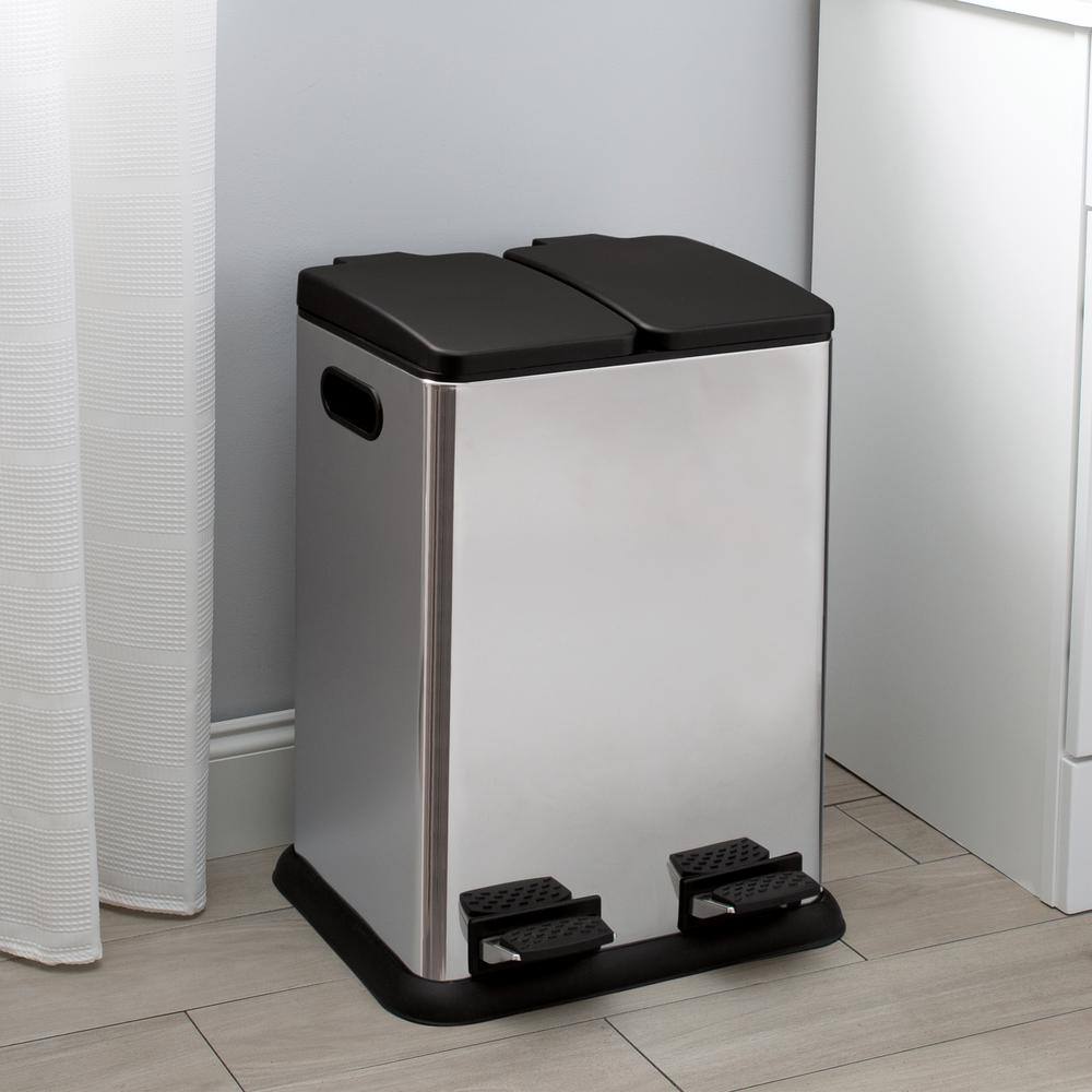 2 Compartment 5.28 Gal. Stainless Steel Rectangle Step-On Metal Waste Containers Trash Can Recycling Bin with Lid - Hercitys