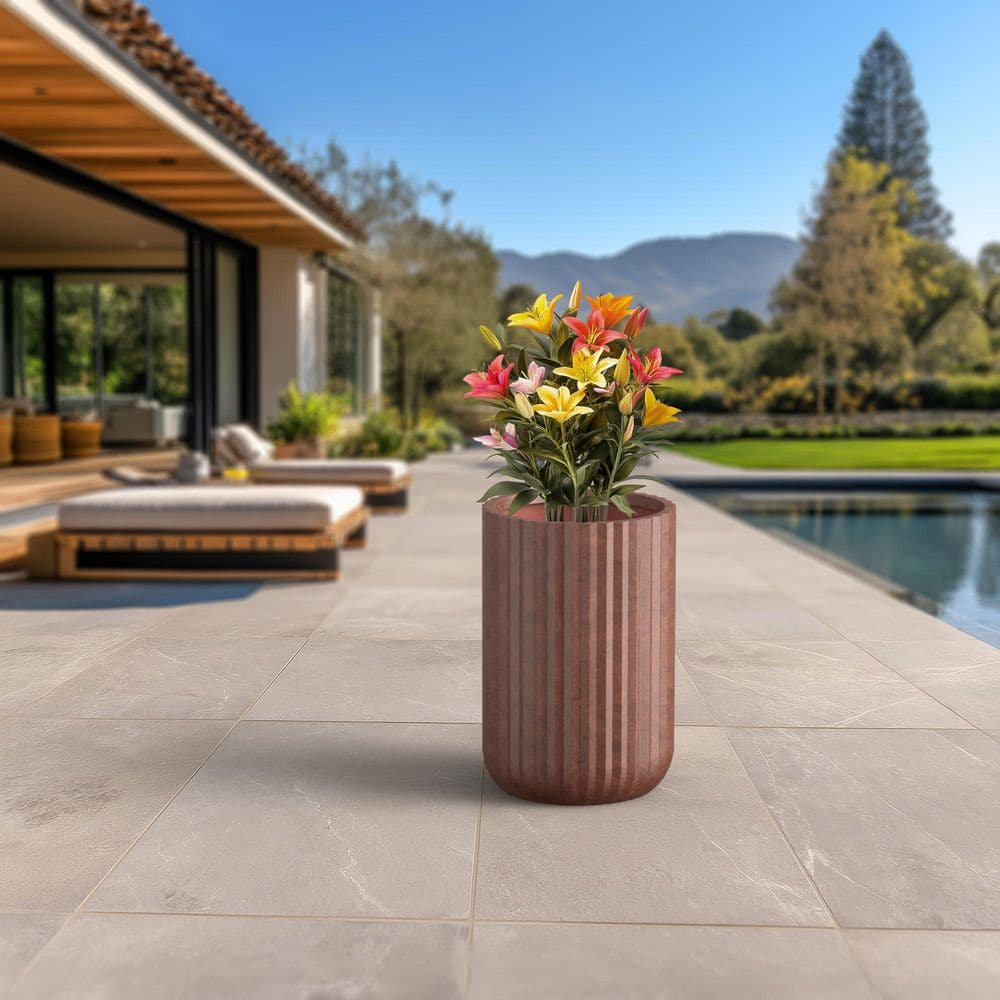 14.5 in. Large Earthy Brown(Premium Inner) Concrete Round Planter/Pot with Drainage Holes - Hercitys