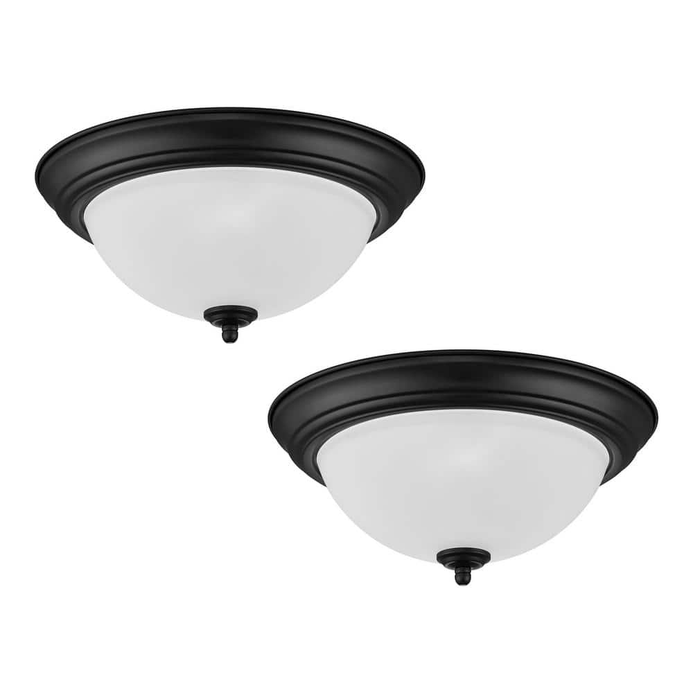 12.75 in. 2-Light Black Flush Mount Ceiling Light Fixture with Frosted Glass Shade (2-Pack) - Hercitys