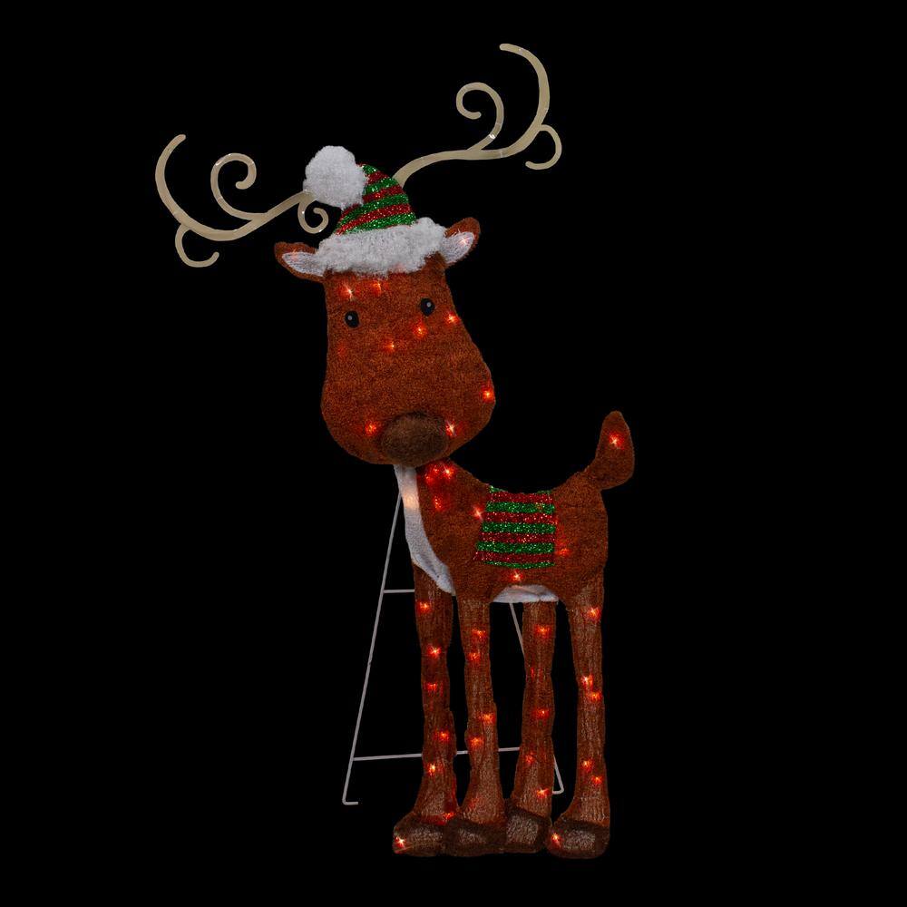 32 in. Lighted 2D Chenille Reindeer Outdoor Christmas Decoration - Hercitys
