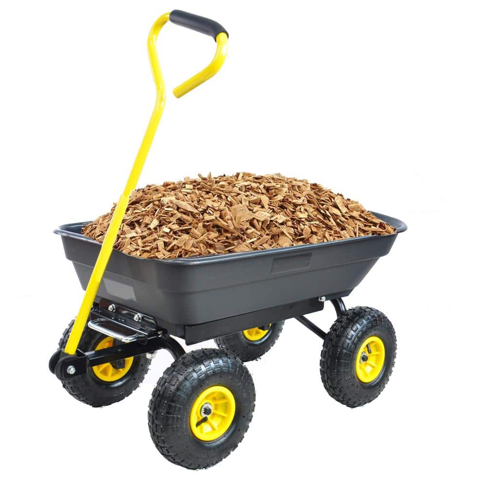 2 cu. ft. Folding Metal Garden Cart in Black with Pneumatic Tire - Hercitys