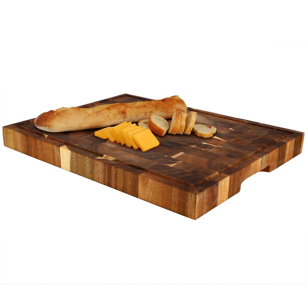 17 x 13 Inch Acacia Wood Butcher Block Carving and Cutting Board with Juice Groove - Hercitys