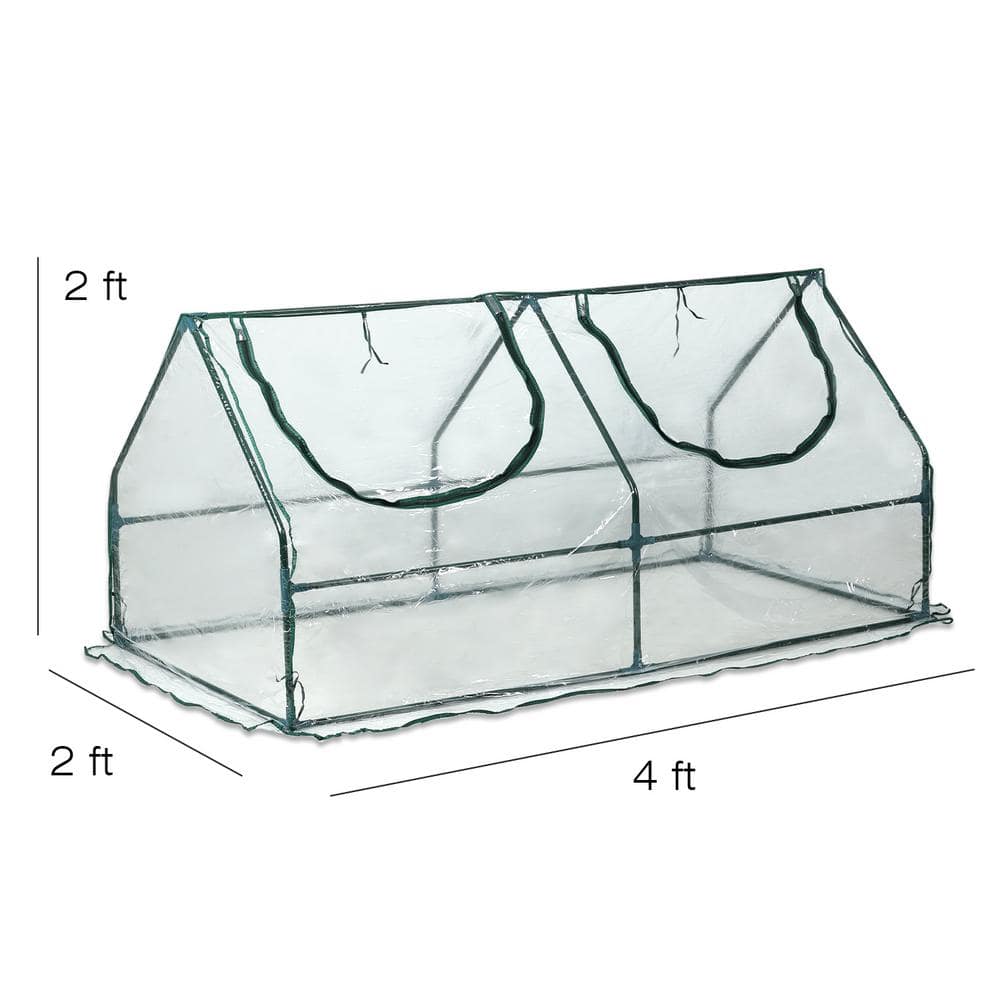 4 ft. W x 2 ft. D x 2 ft. H Portable Mini Greenhouse Kit with 2 Roll-up Zipper Doors, Transparent - Hercitys