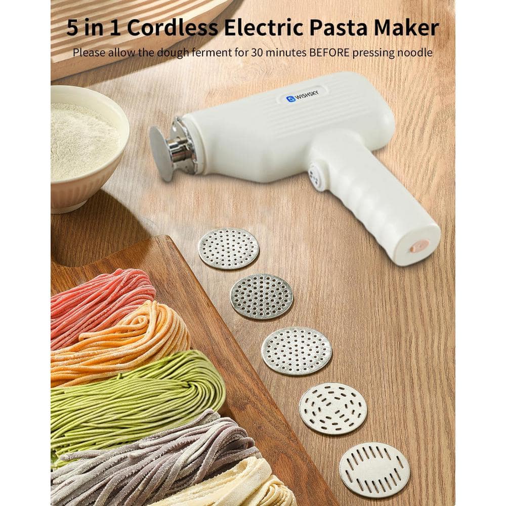 5-in-1 Cordless Pasta Machine Handheld Electric Pasta Maker Portable Noodle Maker with Molded Noodle Molds and Cutters - Hercitys