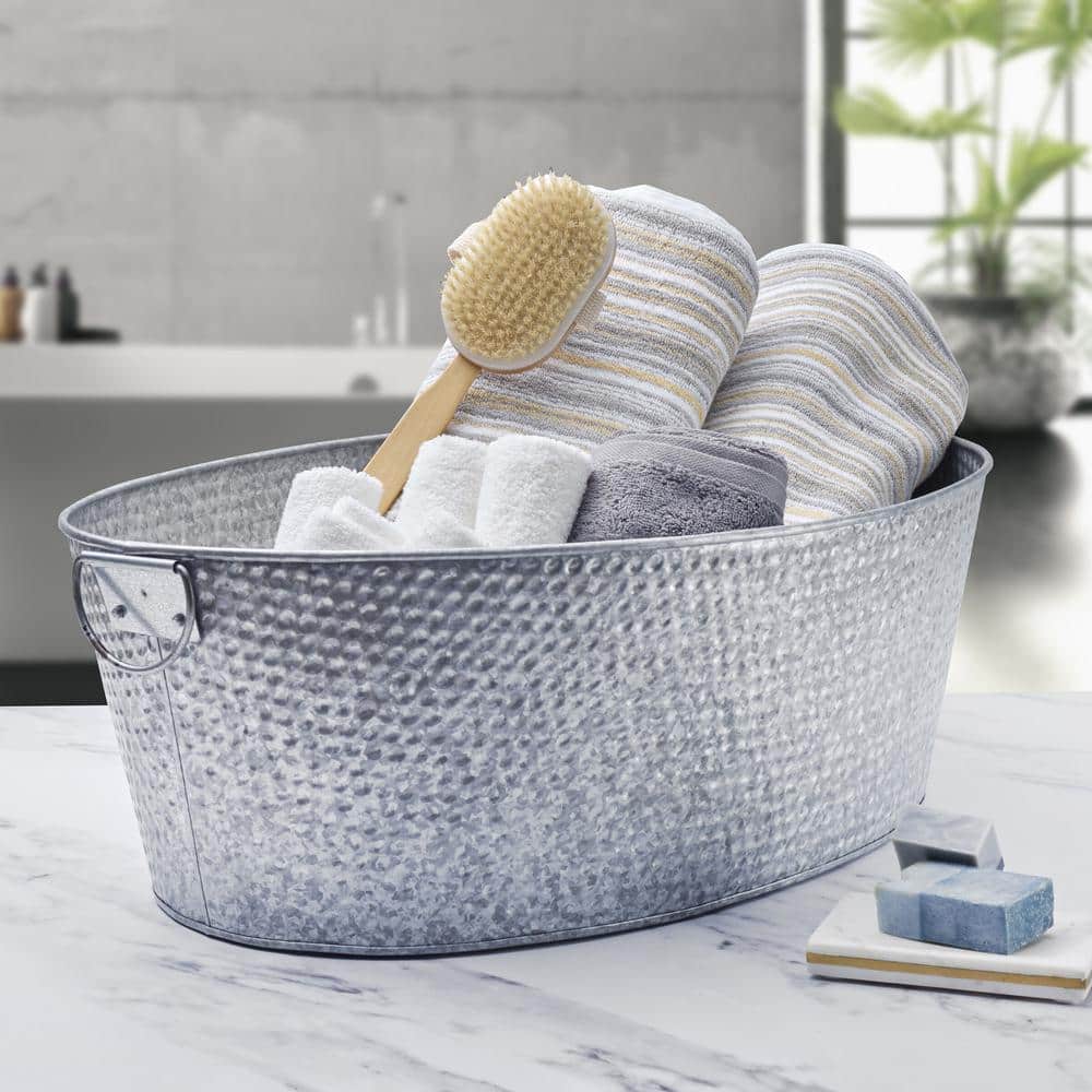 25 in. Galvanized Hammered Steel Oval Beverage Tub, Gray - Hercitys