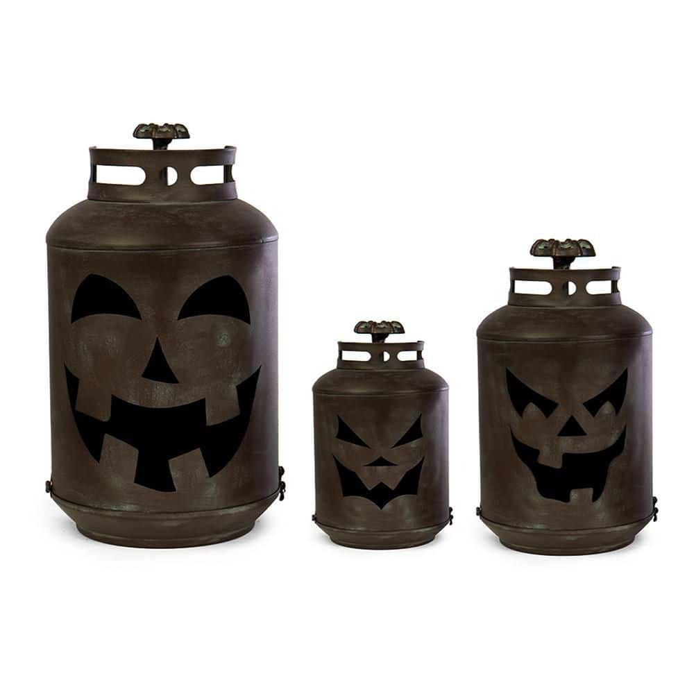 14 in. Halloween Patina Pumpkin Lanterns – Replica Propane Lanterns (Set of 3) - Hercitys