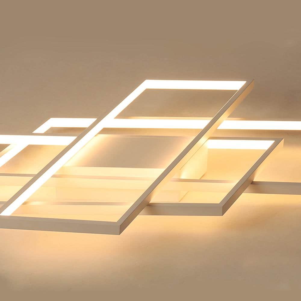 43.3 in. 1-Light Modern White Selectable LED Square Acrylic Dimmable Flush Mount Ceiling Light with Remote - Hercitys
