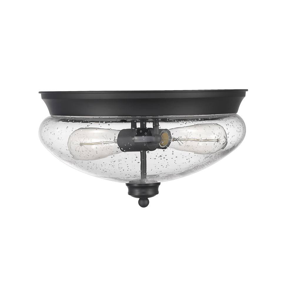 13 in. 2-Light Matte Black Flush Mount with Matte Opal Shade - Hercitys