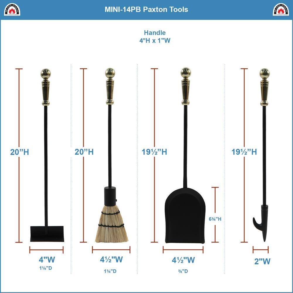 22 in. Tall Polished Brass Paxton 5-Piece Mini Fireplace Tool Set - Hercitys
