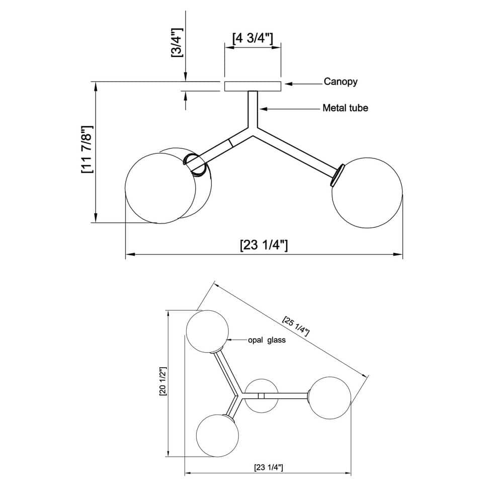 31 in. 3 Light Gold Dimmable Modern Sputnik Semi-Flush Mount Chandelier Ceiling Light Fixtures for Bedroom Living Room - Hercitys